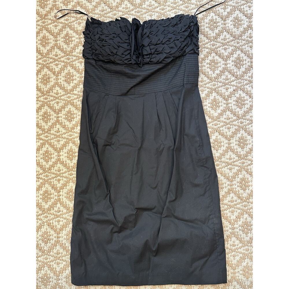 Catherine Malandrino Black Stretch Floral Trim Strapless Mini Dress Womens Sz 4